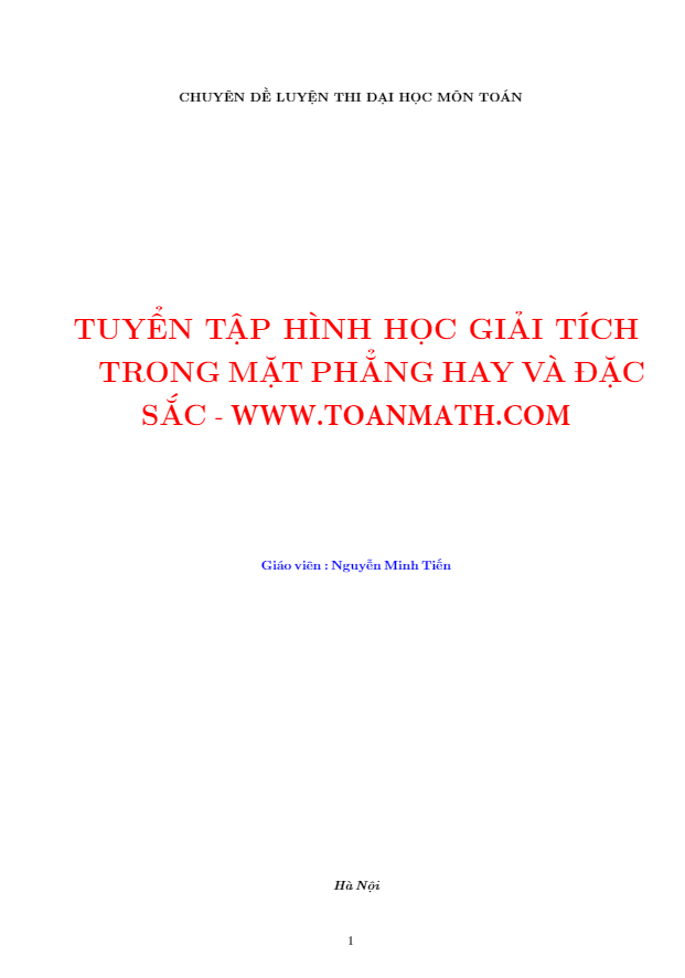 Tuyển chọn 100 bài toán hình học giải tích phẳng Oxy - Nguyễn Minh Tiến